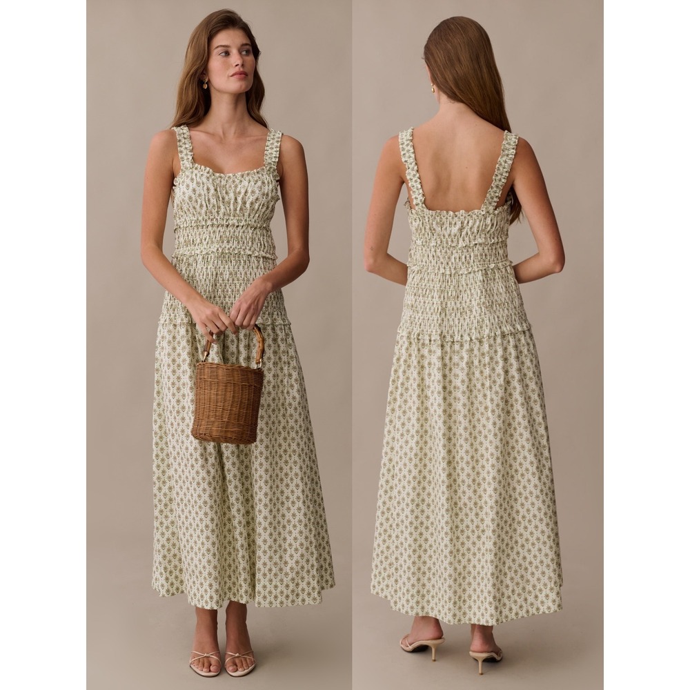NWT o.p.t Freya Smocked Cotton Midi Dress in Wild Daisy Print - Size XS